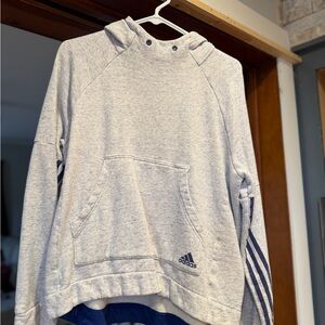 adidas Heather Gray Hoodie with Navy Stripes